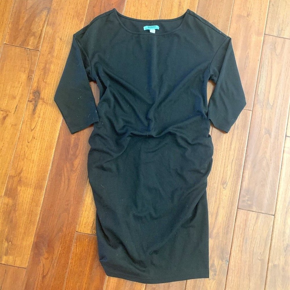 Old Navy Maternity Dress Size S Black Sweater Knit Woven 3/4 Sleeve scoop neck